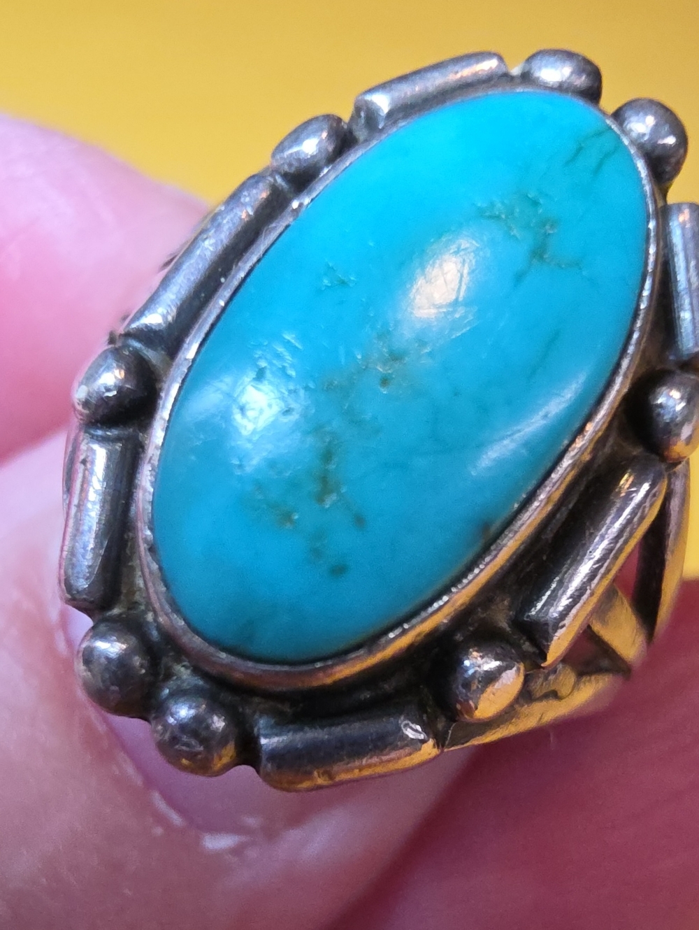 Vintage Sterling Silver Turquoise Ring Split Shank Sz 5.25 - 5.5 ▪︎ TW: 4.56 G